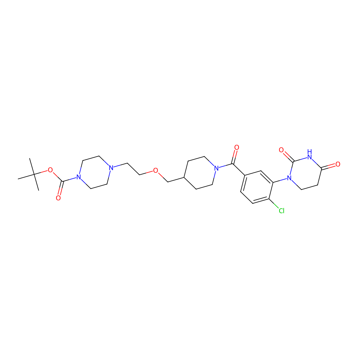 Tert-butyl 4-[2-[[1-[4-chloro-3-(2,4-dioxo-1,3-diazinan-1-yl)benzoyl]piperidin-4-yl]methoxy]ethyl]piperazine-1-carboxylate molecular structure, CAS 3027978-37-3