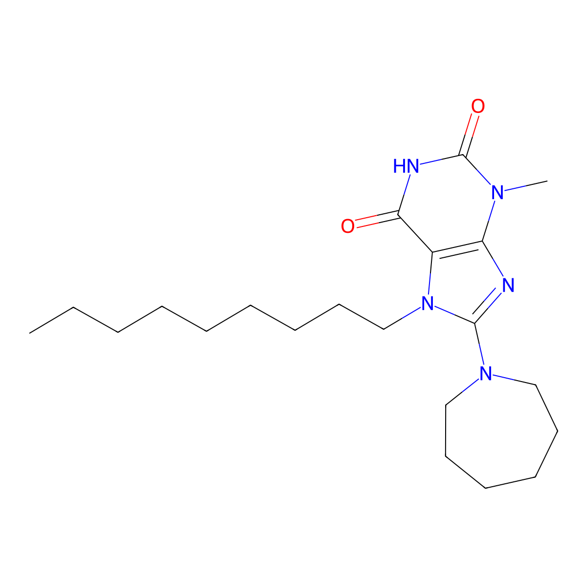 8-Azepan-1-yl-3-methyl-7-nonyl-3,7-dihydro-purine-2,6-dione molecular structure, CAS 302799-00-4