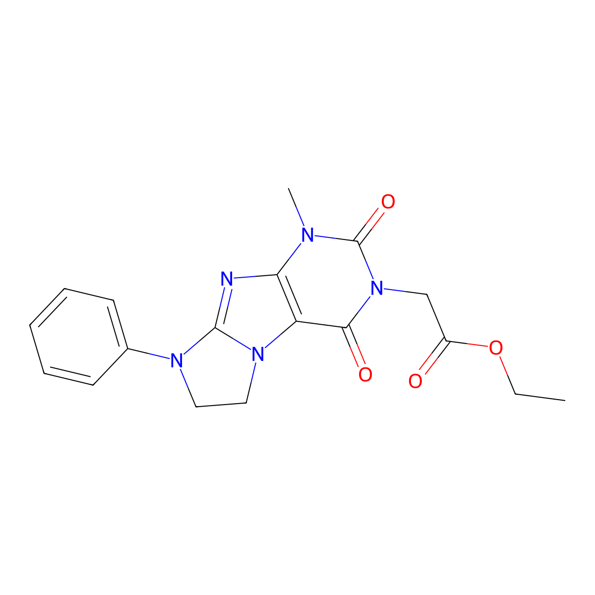 ethyl (1-methyl-2,4-dioxo-8-phenyl-1,2,4,6,7,8-hexahydro-3H-imidazo[2,1-f]purin-3-yl)acetate molecular structure, CAS 302799-01-5