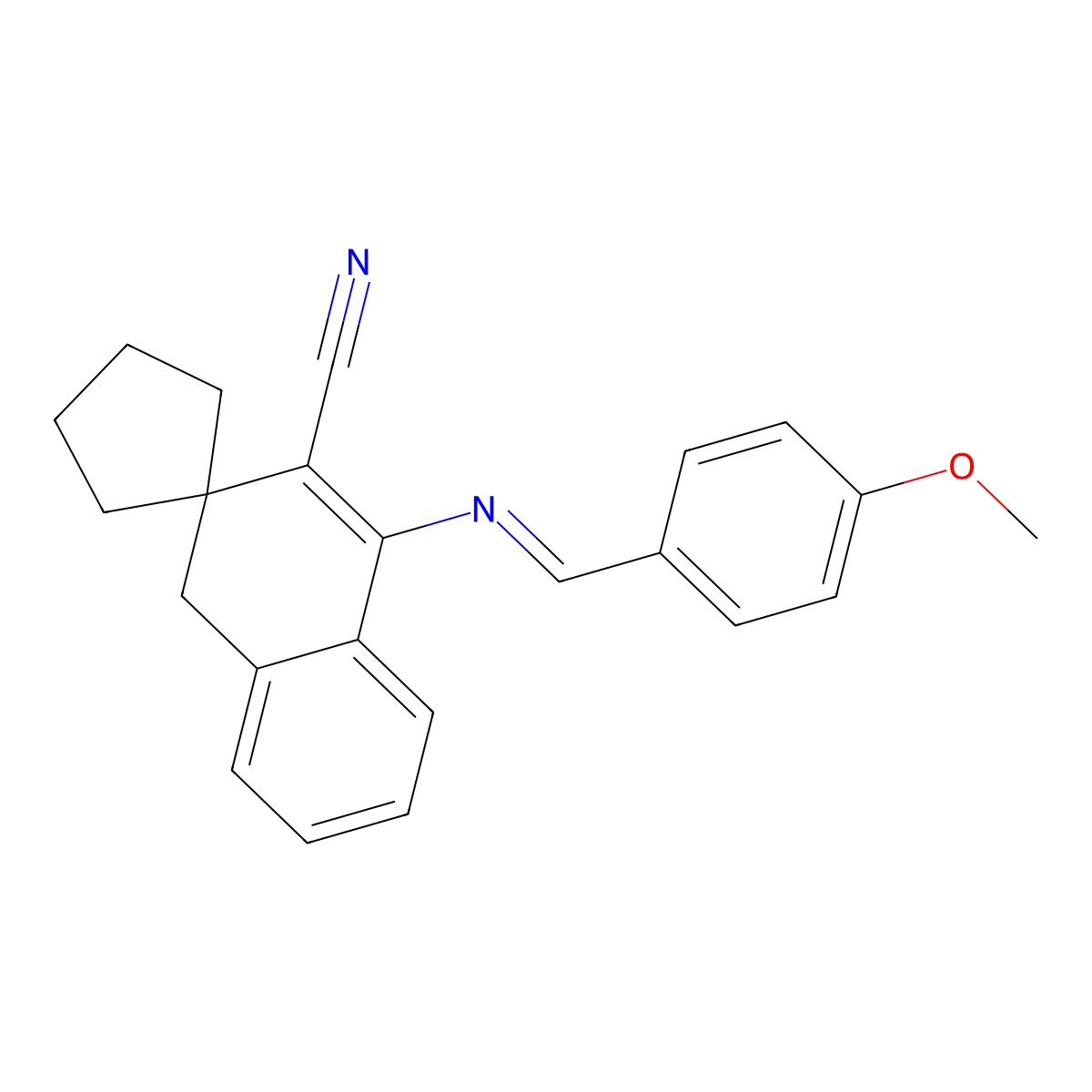 1-[(4-methoxyphenyl)methylideneamino]spiro[4H-naphthalene-3,1'-cyclopentane]-2-carbonitrile molecular structure, CAS 302799-09-3
