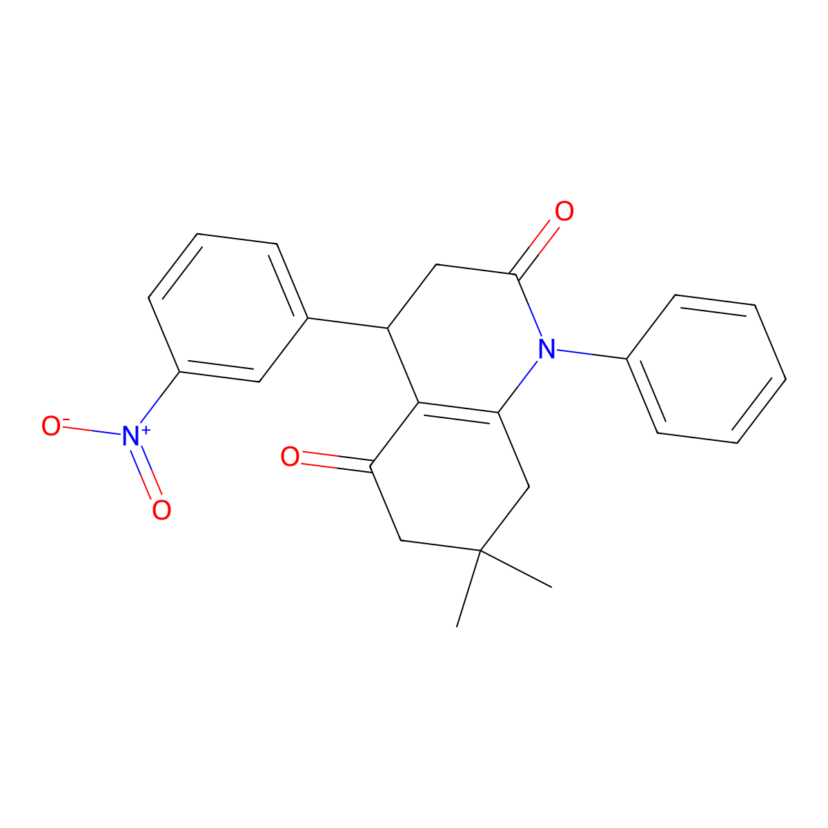 7,7-Dimethyl-4-(3-nitrophenyl)-1-phenyl-3,4,6,8-tetrahydroquinoline-2,5-dione molecular structure, CAS 302799-16-2