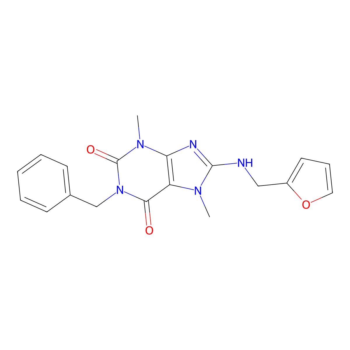 1-benzyl-8-((furan-2-ylmethyl)amino)-3,7-dimethyl-1H-purine-2,6(3H,7H)-dione molecular structure, CAS 302799-23-1