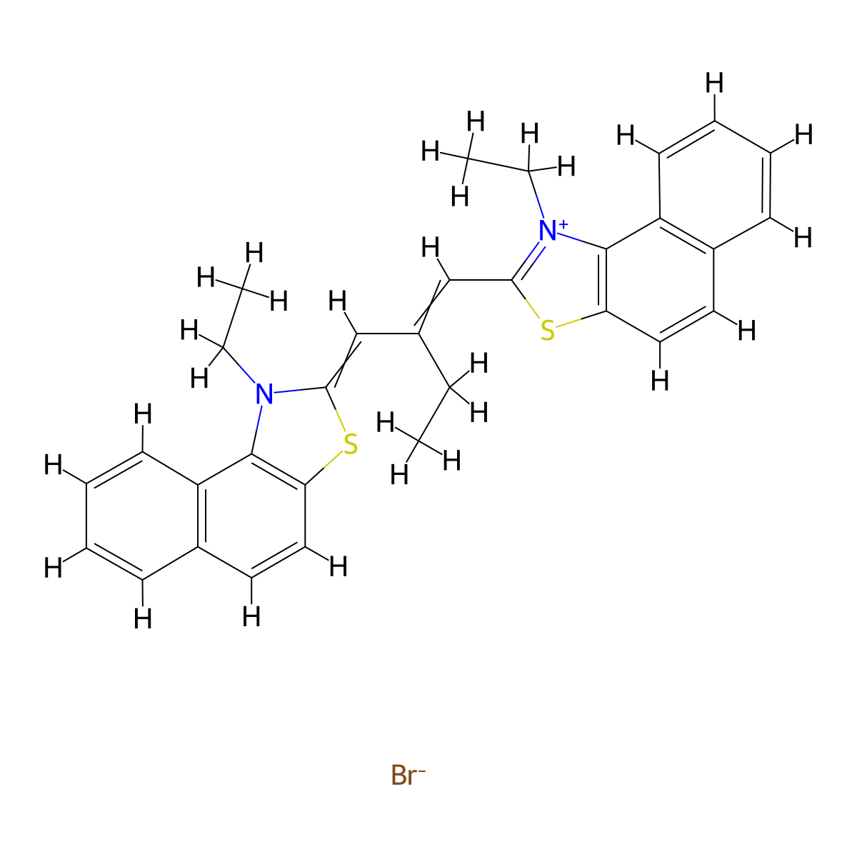 Naphtho(1,2-d)thiazolium, 1-ethyl-2-(2-((1-ethylnaphtho(1,2-d)thiazol-2(1H)-ylidene)methyl)-1-buten-1-yl)-, bromide (1:1) molecular structure, CAS 3028-94-2