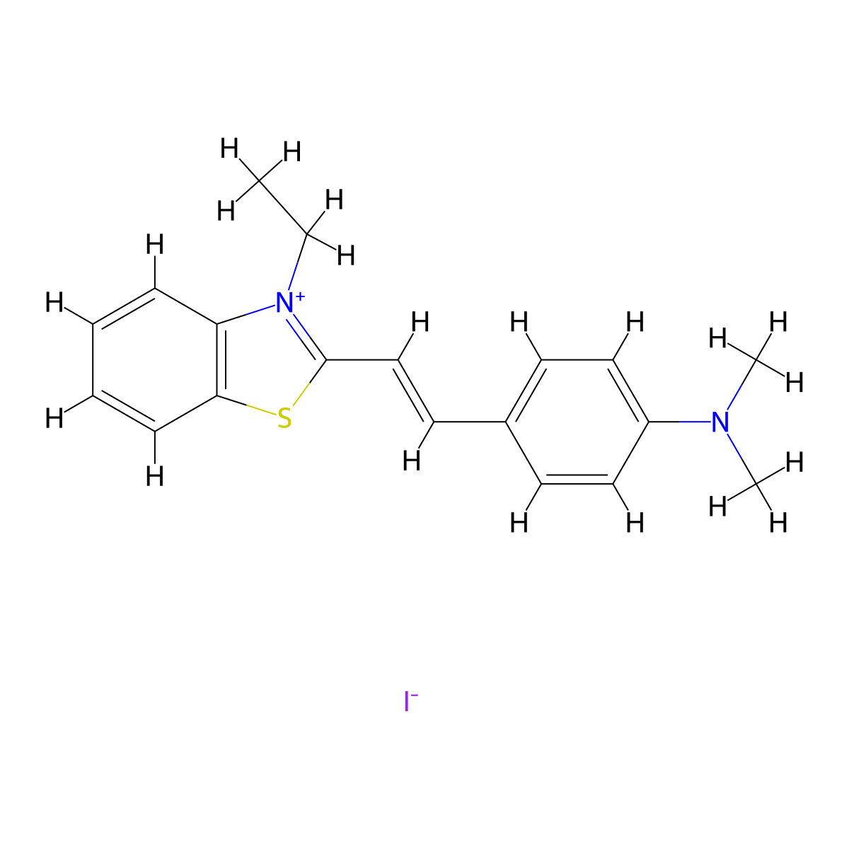 2-[(1E)-2-[4-(dimethylamino)phenyl]ethenyl]-3-ethyl-1,3-benzothiazol-3-ium iodide molecular structure, CAS 3028-97-5