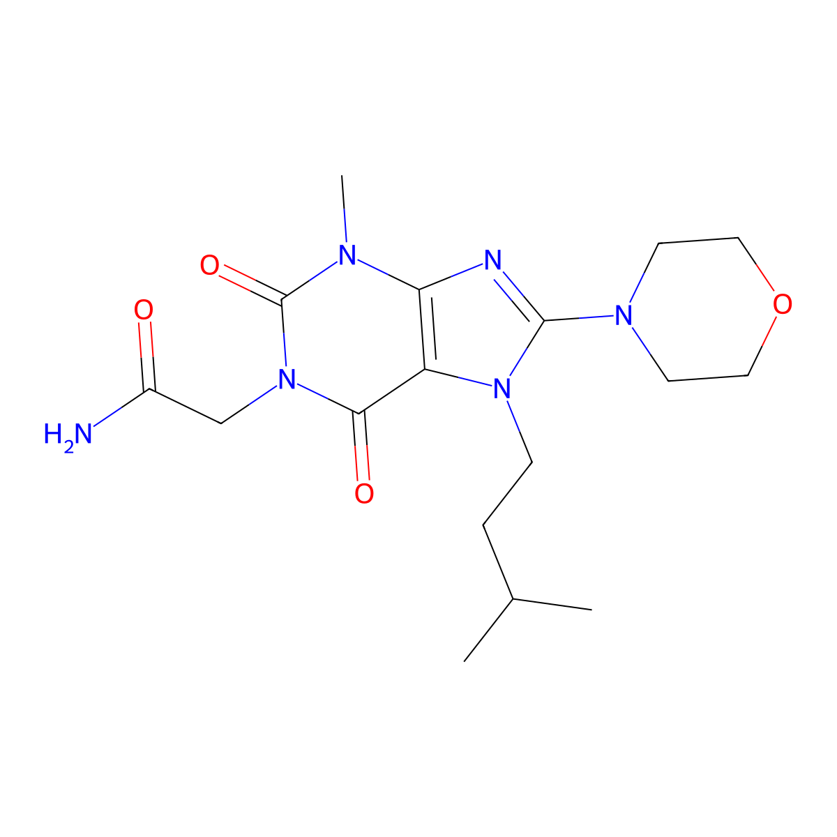 2-(7-isopentyl-3-methyl-8-morpholino-2,6-dioxo-2,3,6,7-tetrahydro-1H-purin-1-yl)acetamide molecular structure, CAS 302800-49-3