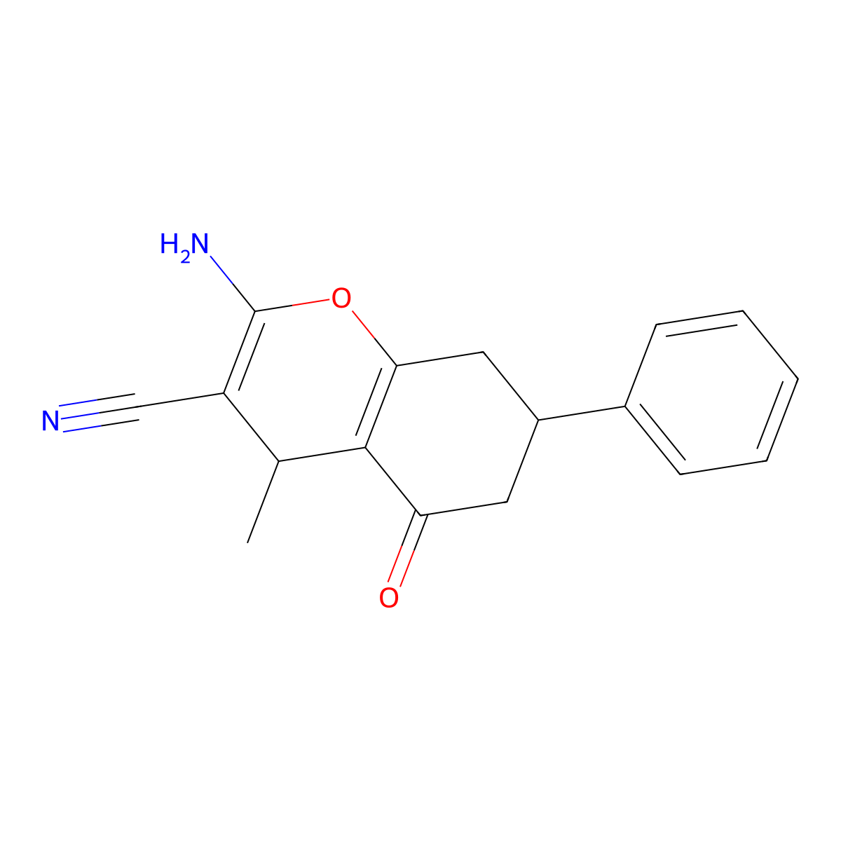 2-Amino-4-methyl-5-oxo-7-phenyl-5,6,7,8-tetrahydro-4H-chromene-3-carbonitrile molecular structure, CAS 302800-66-4