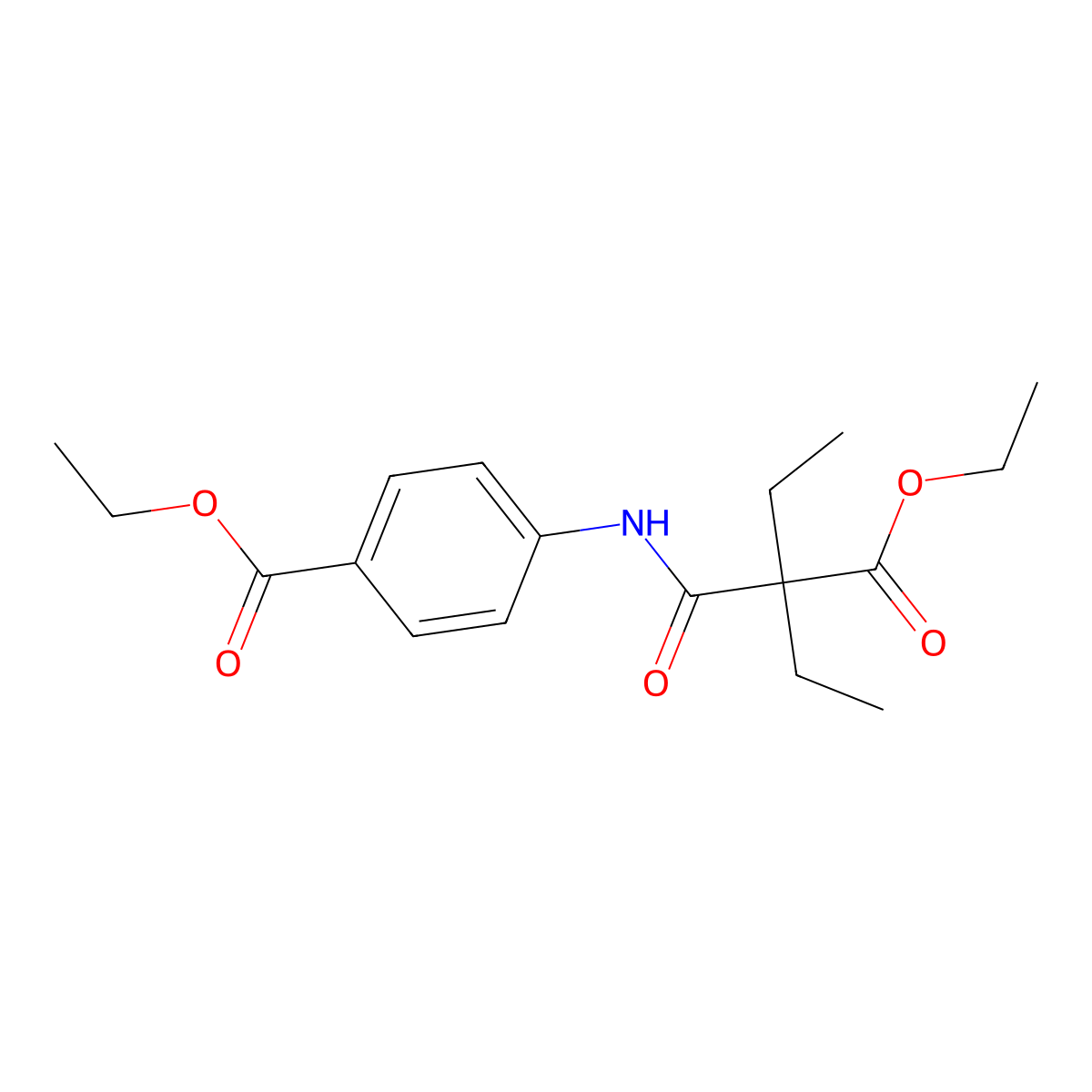 Ethyl 4-{[2-(ethoxycarbonyl)-2-ethylbutanoyl]amino}benzoate molecular structure, CAS 302800-79-9