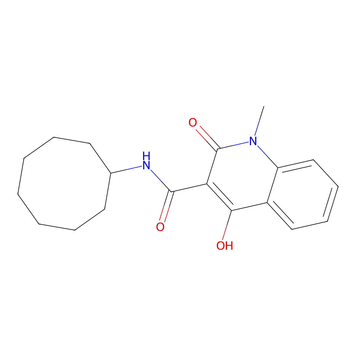 N-cyclooctyl-2-hydroxy-1-methyl-4-oxoquinoline-3-carboxamide molecular structure, CAS 302801-02-1