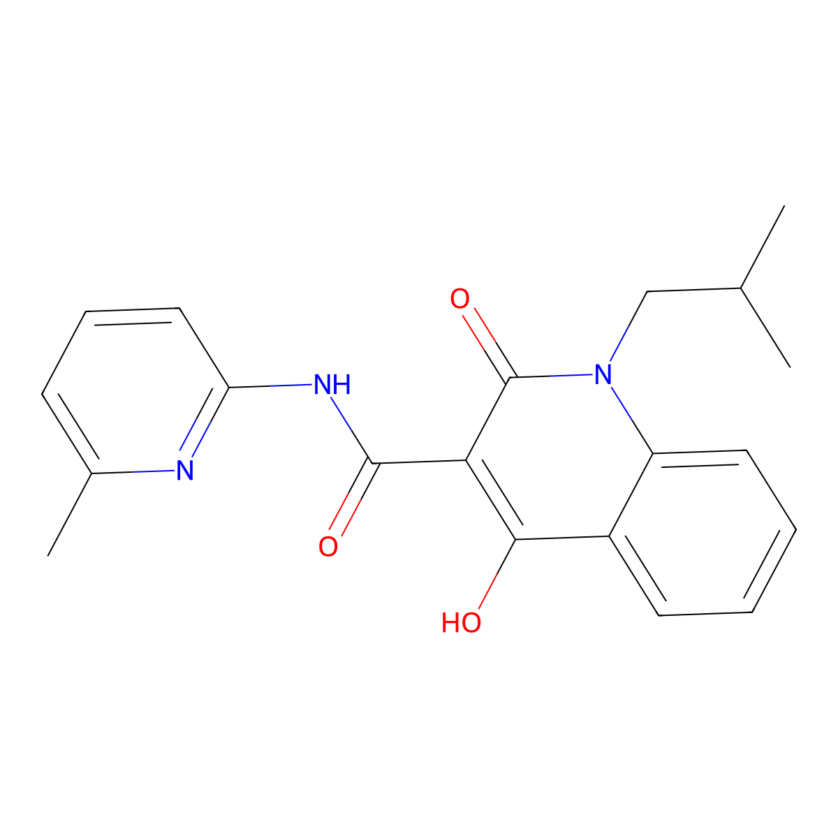 4-hydroxy-1-(2-methylpropyl)-N-(6-methylpyridin-2-yl)-2-oxo-1,2-dihydroquinoline-3-carboxamide molecular structure, CAS 302801-04-3