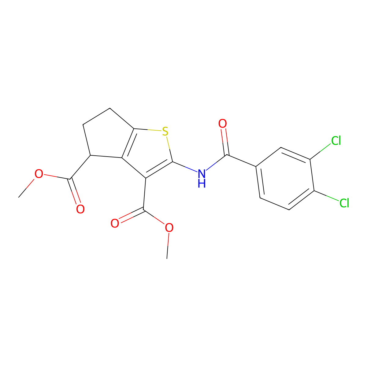 dimethyl 2-[(3,4-dichlorobenzoyl)amino]-5,6-dihydro-4H-cyclopenta[b]thiophene-3,4-dicarboxylate molecular structure, CAS 302802-59-1