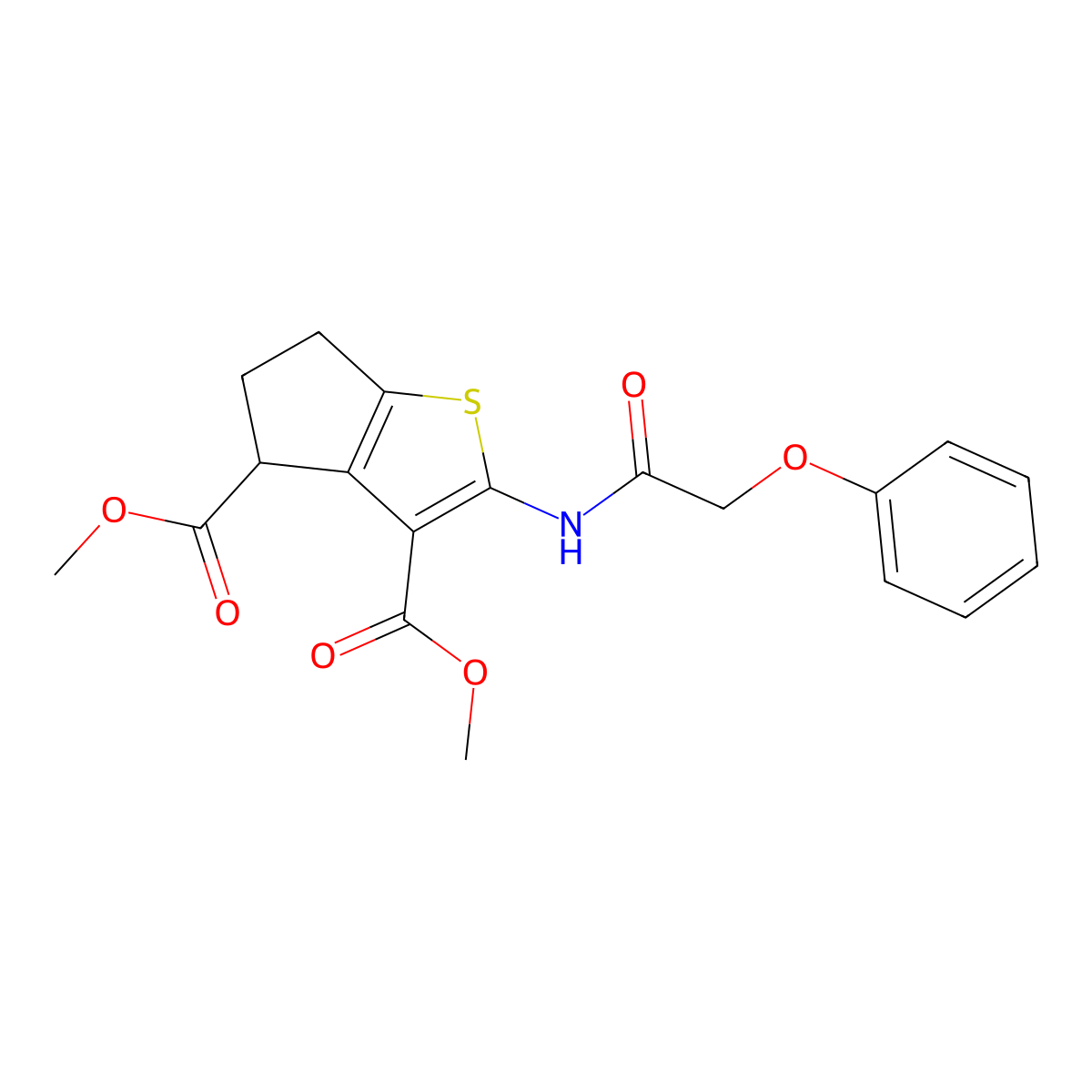 dimethyl 2-[(phenoxyacetyl)amino]-5,6-dihydro-4H-cyclopenta[b]thiophene-3,4-dicarboxylate molecular structure, CAS 302802-69-3
