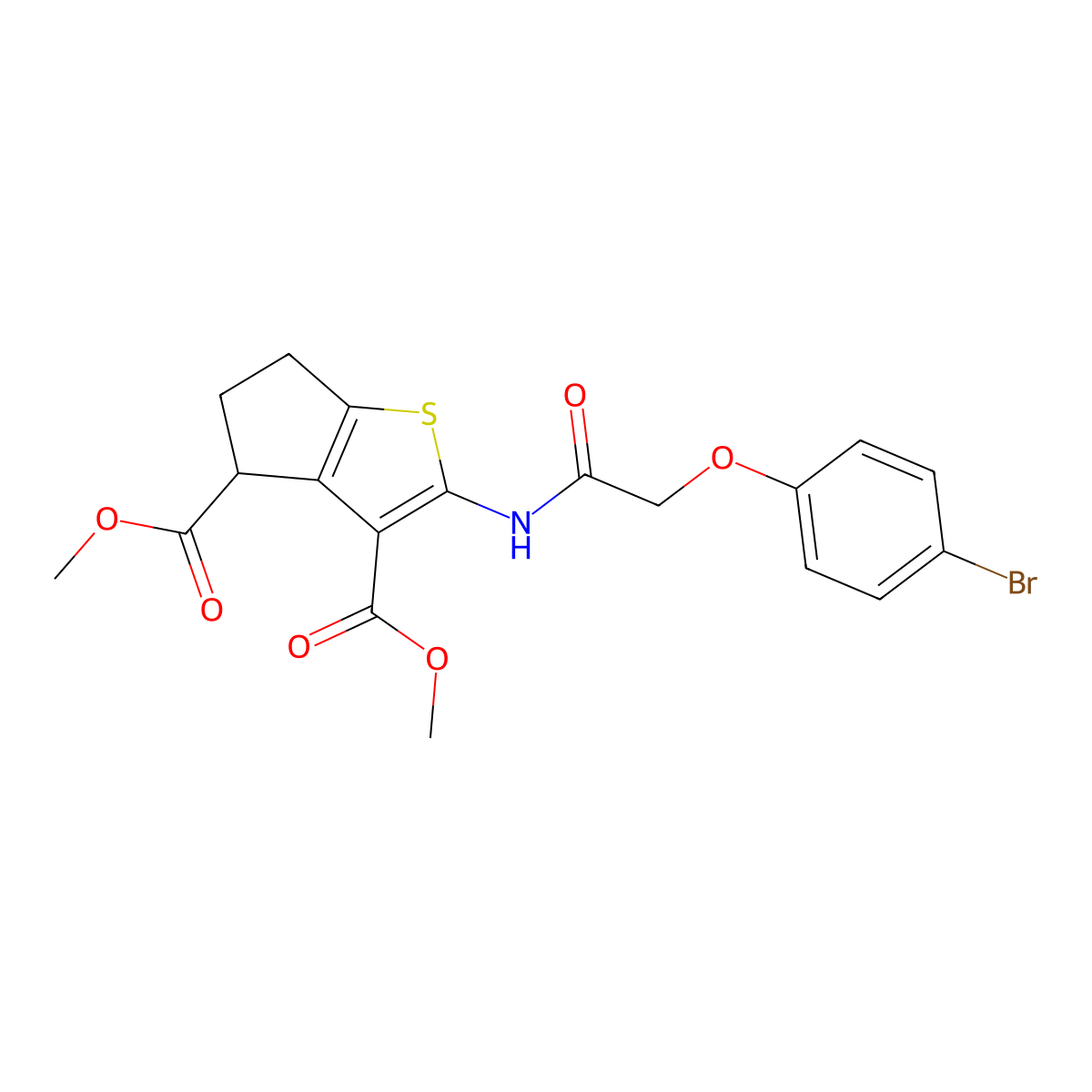 dimethyl 2-{[(4-bromophenoxy)acetyl]amino}-5,6-dihydro-4H-cyclopenta[b]thiophene-3,4-dicarboxylate molecular structure, CAS 302802-72-8