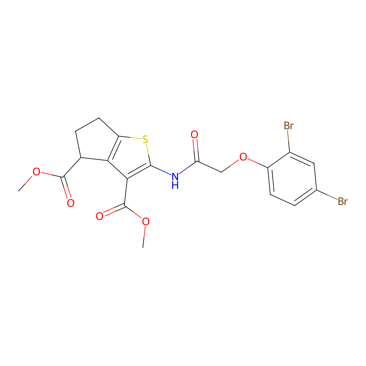 dimethyl 2-{[(2,4-dibromophenoxy)acetyl]amino}-5,6-dihydro-4H-cyclopenta[b]thiophene-3,4-dicarboxylate molecular structure, CAS 302802-75-1
