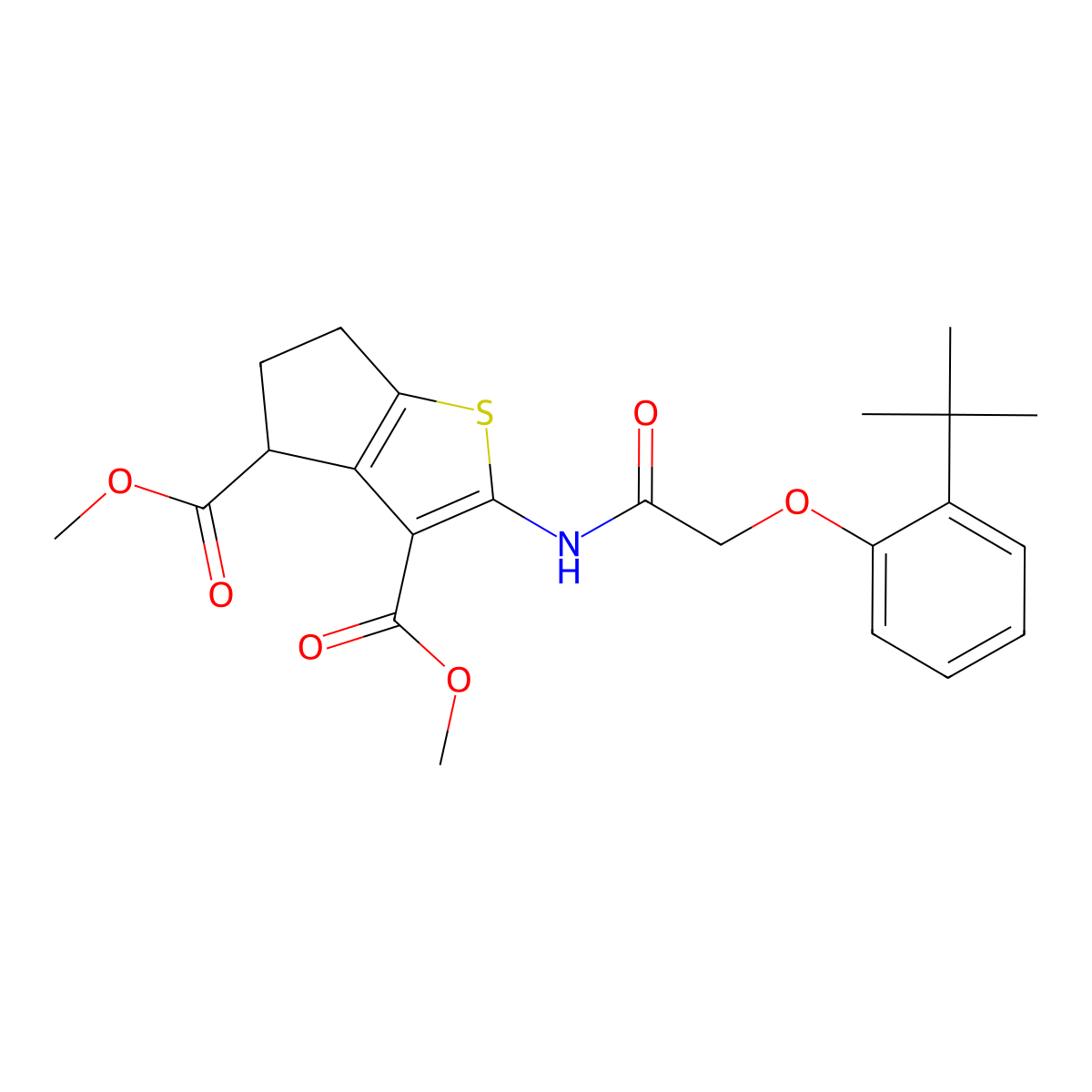 dimethyl 2-{[(2-tert-butylphenoxy)acetyl]amino}-5,6-dihydro-4H-cyclopenta[b]thiophene-3,4-dicarboxylate molecular structure, CAS 302802-82-0