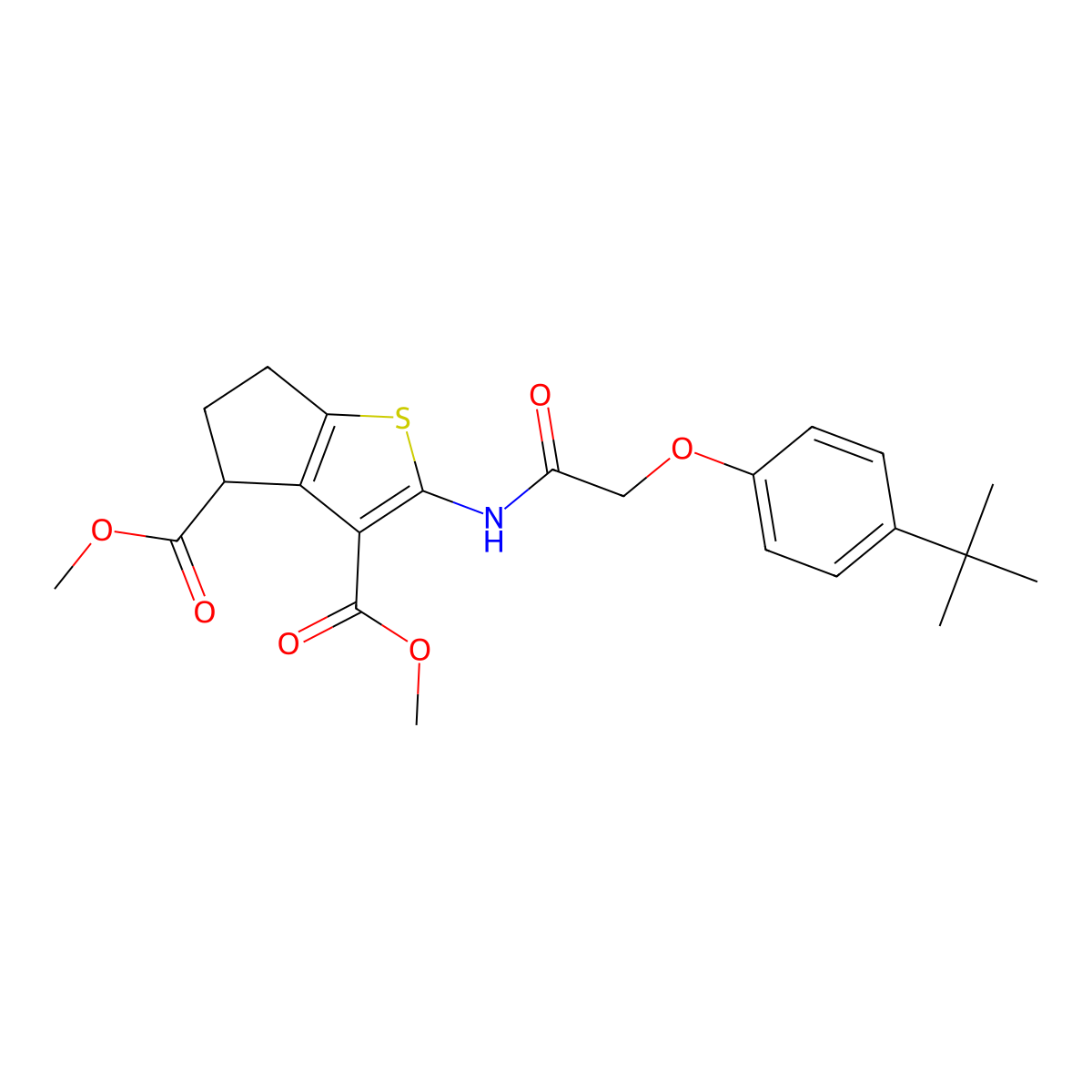 dimethyl 2-{[(4-tert-butylphenoxy)acetyl]amino}-5,6-dihydro-4H-cyclopenta[b]thiophene-3,4-dicarboxylate molecular structure, CAS 302802-83-1
