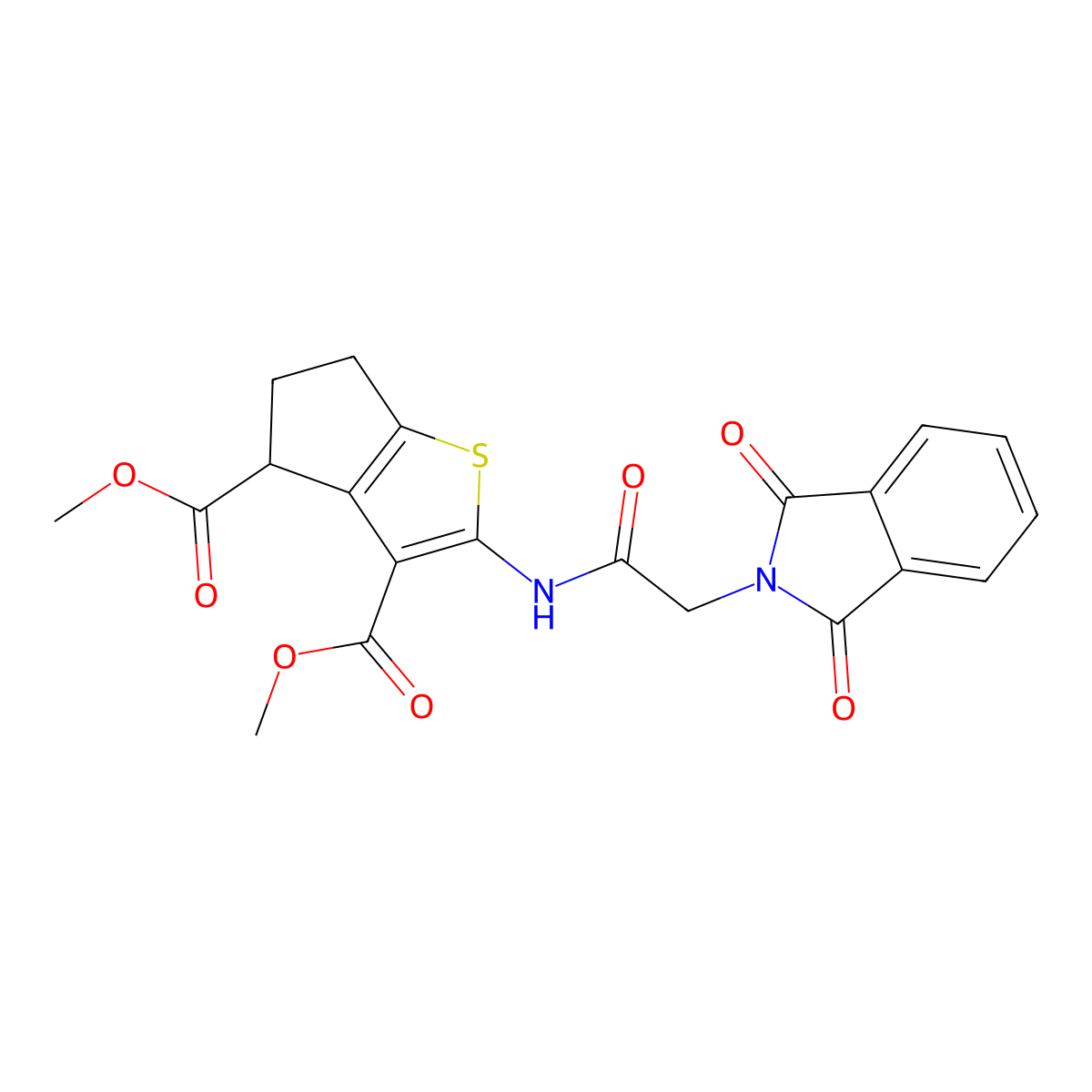 dimethyl 2-{[(1,3-dioxo-1,3-dihydro-2H-isoindol-2-yl)acetyl]amino}-5,6-dihydro-4H-cyclopenta[b]thiophene-3,4-dicarboxylate molecular structure, CAS 302802-86-4