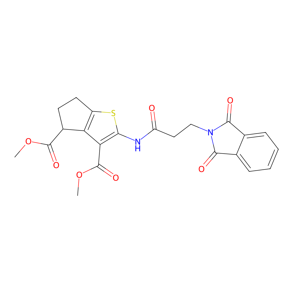 dimethyl 2-{[3-(1,3-dioxo-1,3-dihydro-2H-isoindol-2-yl)propanoyl]amino}-5,6-dihydro-4H-cyclopenta[b]thiophene-3,4-dicarboxylate molecular structure, CAS 302802-87-5