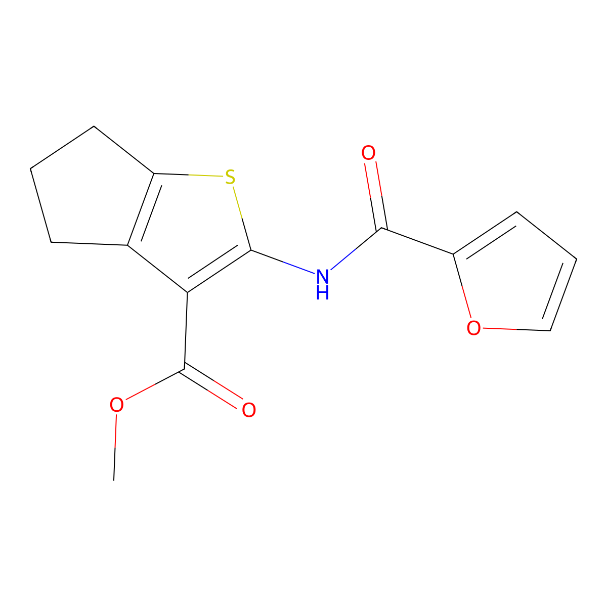 2-[[2-furanyl(oxo)methyl]amino]-5,6-dihydro-4H-cyclopenta[b]thiophene-3-carboxylic acid methyl ester molecular structure, CAS 302803-01-6