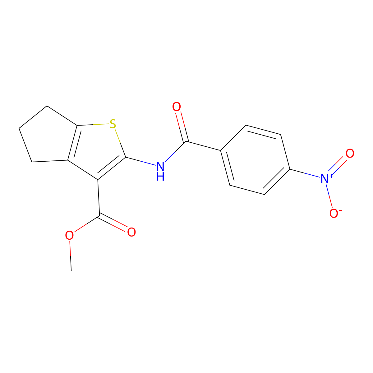 methyl 2-[(4-nitrobenzoyl)amino]-5,6-dihydro-4H-cyclopenta[b]thiophene-3-carboxylate molecular structure, CAS 302803-06-1