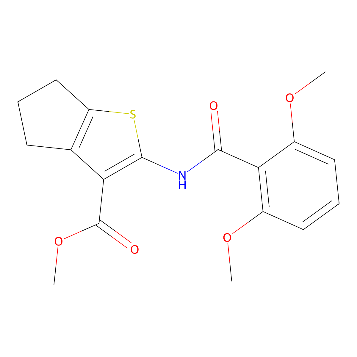 methyl 2-[(2,6-dimethoxybenzoyl)amino]-5,6-dihydro-4H-cyclopenta[b]thiophene-3-carboxylate molecular structure, CAS 302803-12-9