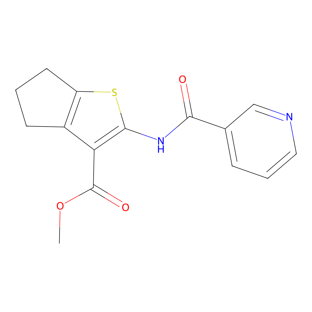 methyl 2-(pyridine-3-carbonylamino)-5,6-dihydro-4H-cyclopenta[b]thiophene-3-carboxylate molecular structure, CAS 302803-14-1