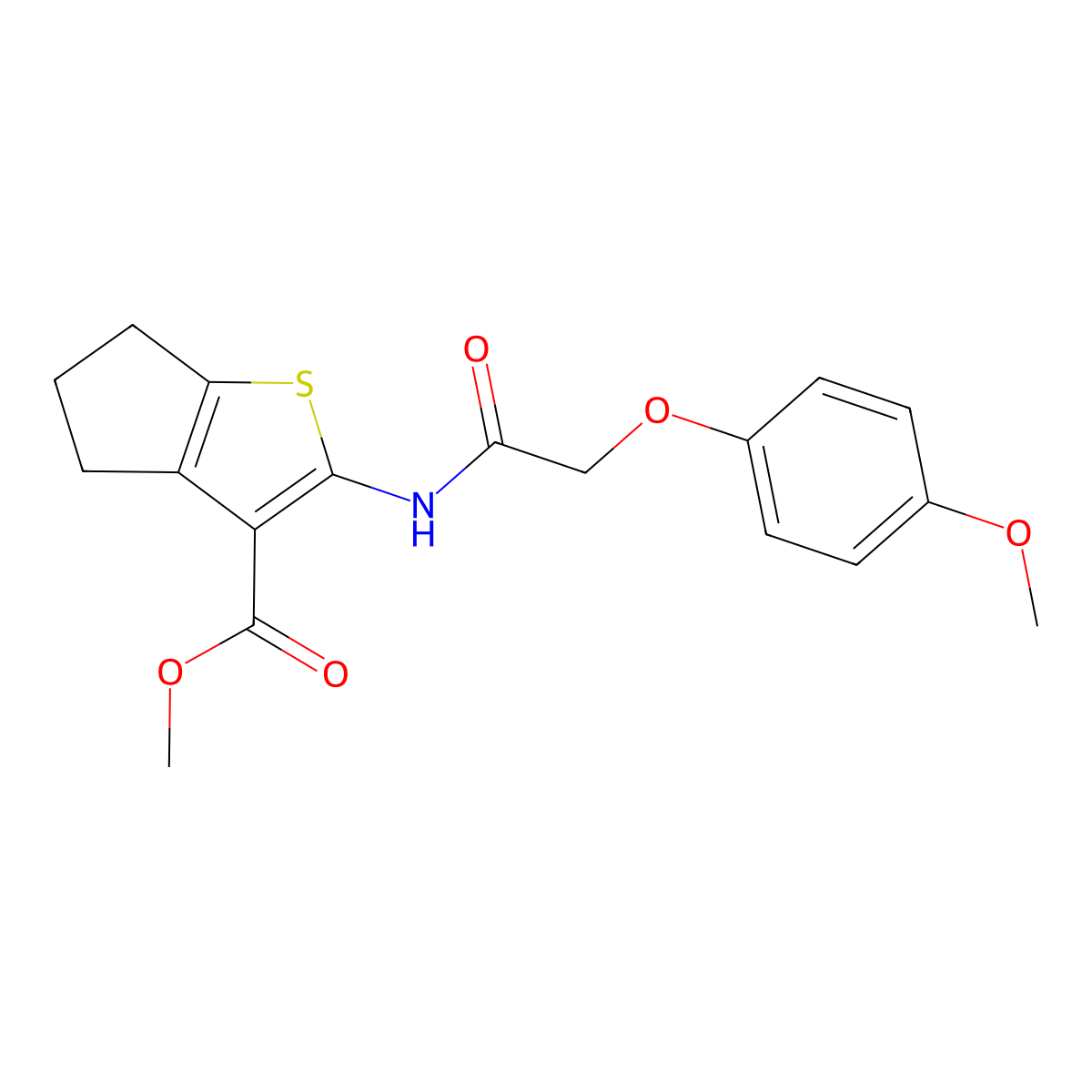 methyl 2-{[(4-methoxyphenoxy)acetyl]amino}-5,6-dihydro-4H-cyclopenta[b]thiophene-3-carboxylate molecular structure, CAS 302803-20-9
