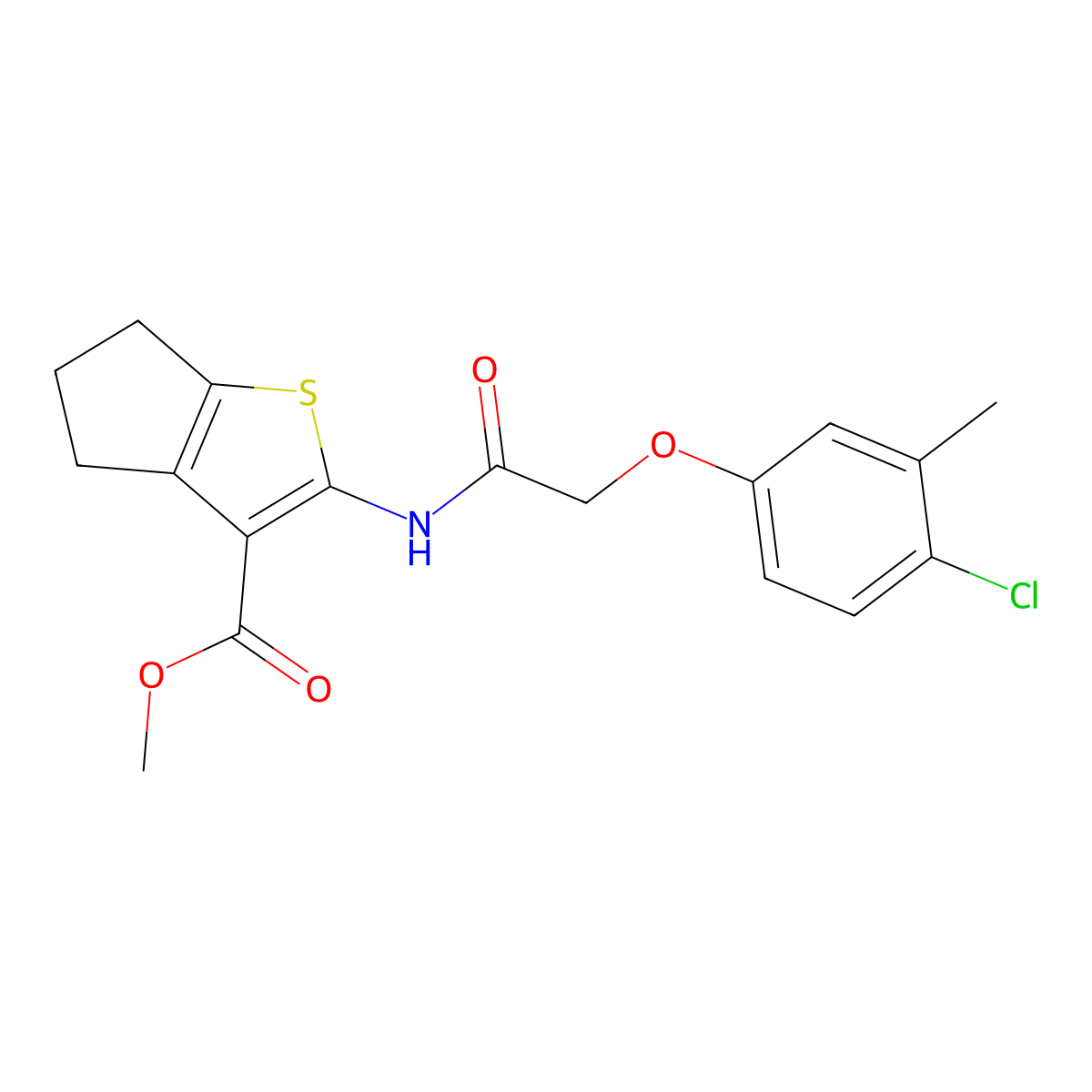 methyl 2-{[(4-chloro-3-methylphenoxy)acetyl]amino}-5,6-dihydro-4H-cyclopenta[b]thiophene-3-carboxylate molecular structure, CAS 302803-24-3