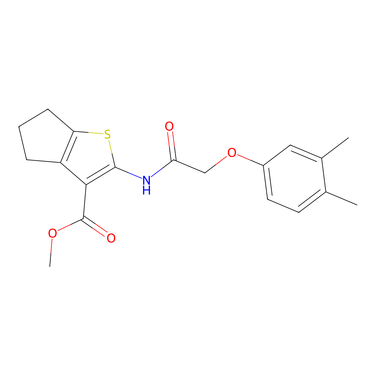 methyl 2-{[(3,4-dimethylphenoxy)acetyl]amino}-5,6-dihydro-4H-cyclopenta[b]thiophene-3-carboxylate molecular structure, CAS 302803-27-6
