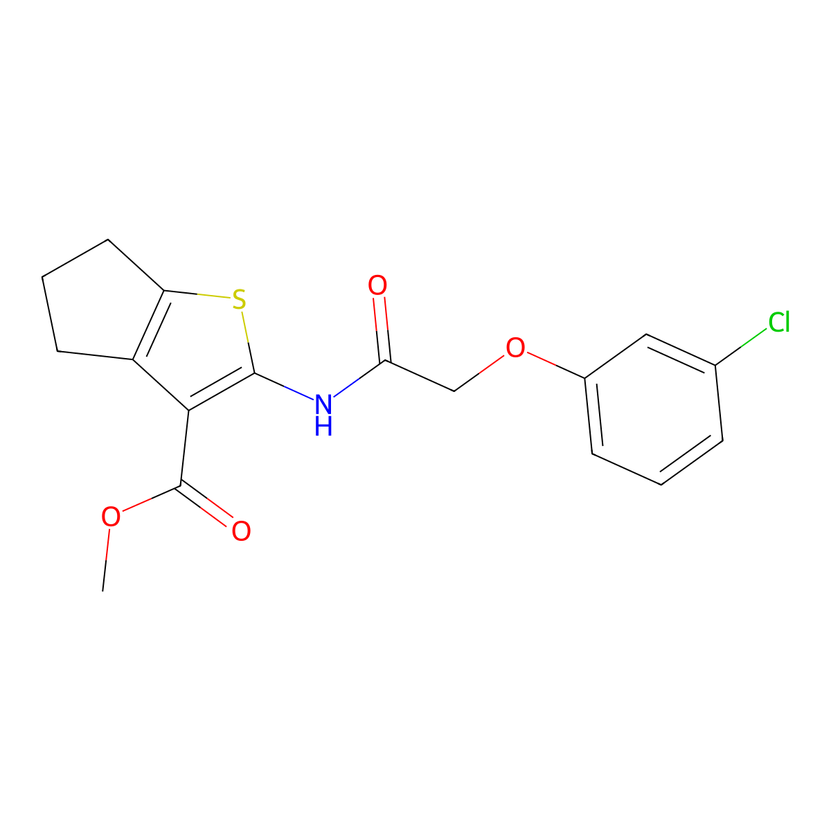 methyl 2-{[(3-chlorophenoxy)acetyl]amino}-5,6-dihydro-4H-cyclopenta[b]thiophene-3-carboxylate molecular structure, CAS 302803-29-8