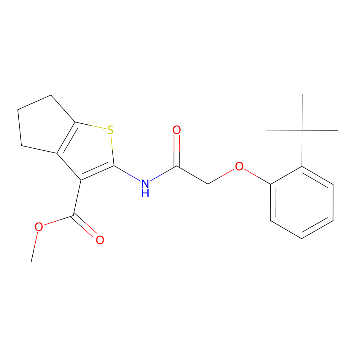 Methyl 2-[2-(2-tert-butylphenoxy)acetamido]-4H,5H,6H-cyclopenta[B]thiophene-3-carboxylate molecular structure, CAS 302803-31-2