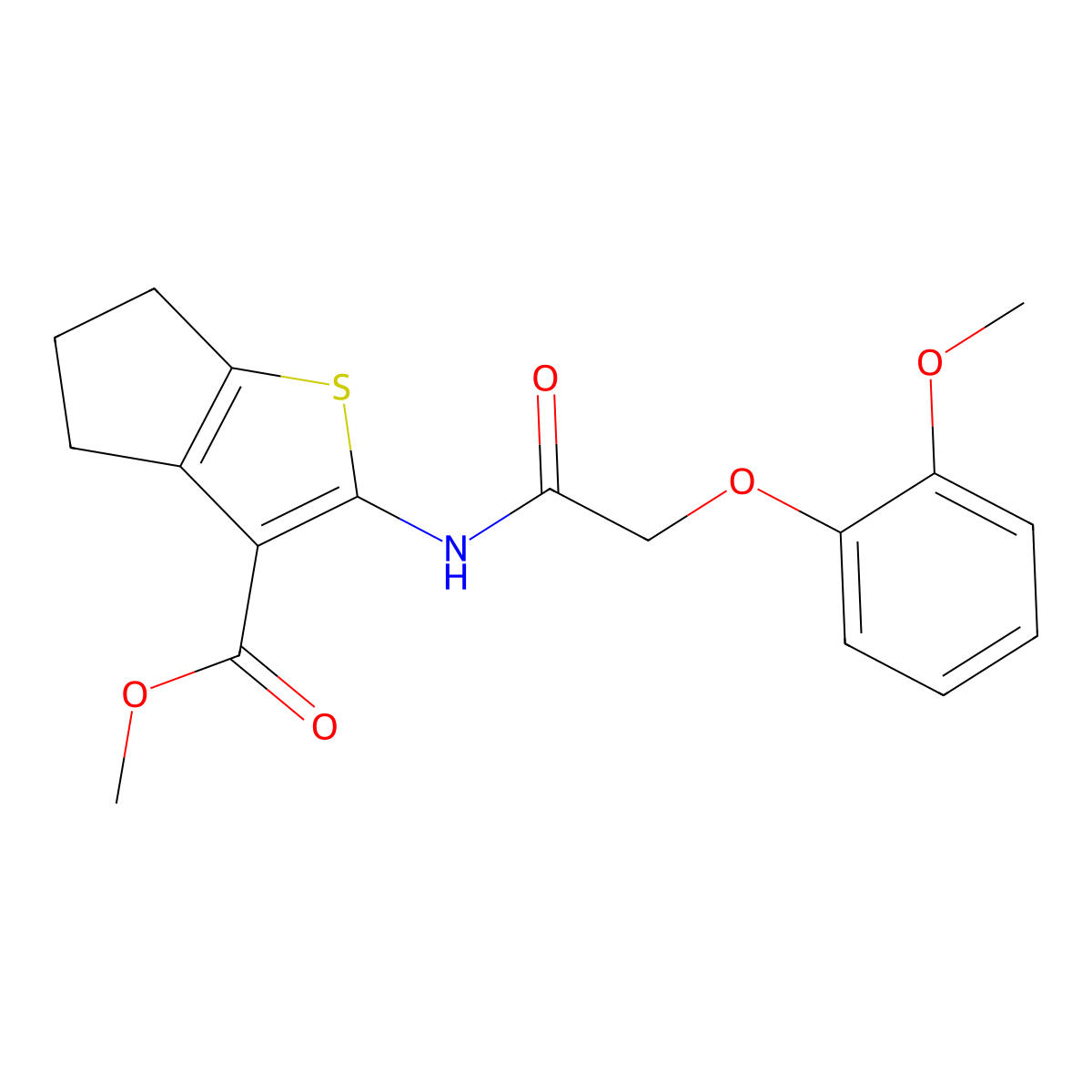 methyl 2-{[(2-methoxyphenoxy)acetyl]amino}-5,6-dihydro-4H-cyclopenta[b]thiophene-3-carboxylate molecular structure, CAS 302803-33-4
