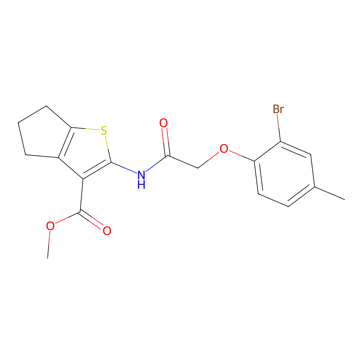 methyl 2-{[(2-bromo-4-methylphenoxy)acetyl]amino}-5,6-dihydro-4H-cyclopenta[b]thiophene-3-carboxylate molecular structure, CAS 302803-34-5