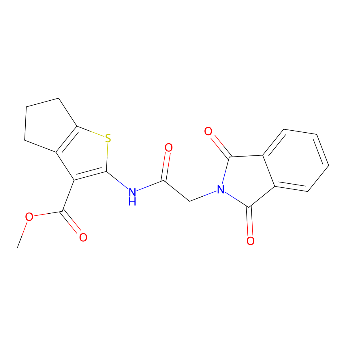 methyl 2-[2-(1,3-dioxo-2,3-dihydro-1H-isoindol-2-yl)acetamido]-4H,5H,6H-cyclopenta[b]thiophene-3-carboxylate molecular structure, CAS 302803-36-7