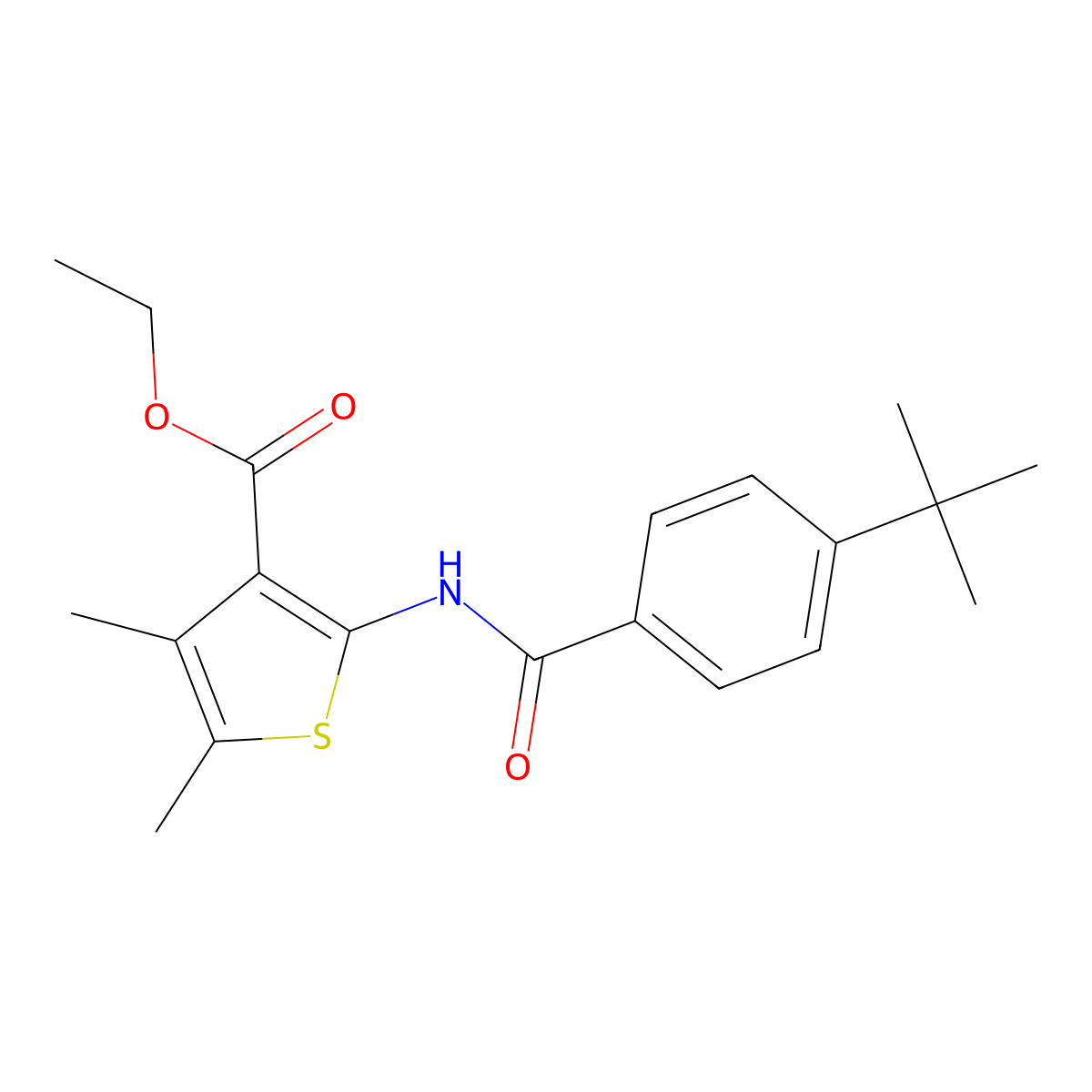 Ethyl 2-[(4-tert-butylbenzoyl)amino]-4,5-dimethyl-3-thiophenecarboxylate molecular structure, CAS 302803-41-4