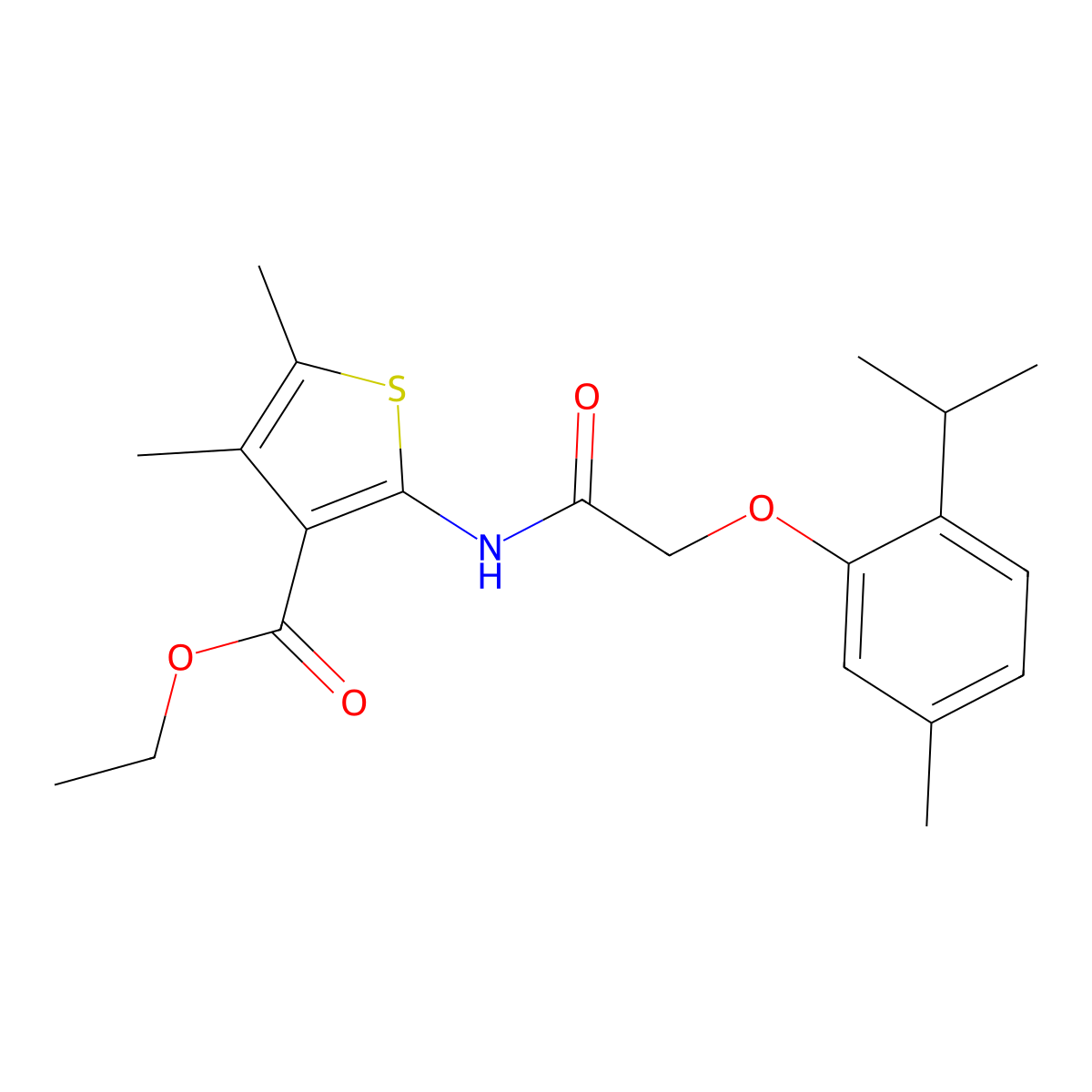 Ethyl 2-{[(2-isopropyl-5-methylphenoxy)acetyl]amino}-4,5-dimethyl-3-thiophenecarboxylate molecular structure, CAS 302803-46-9