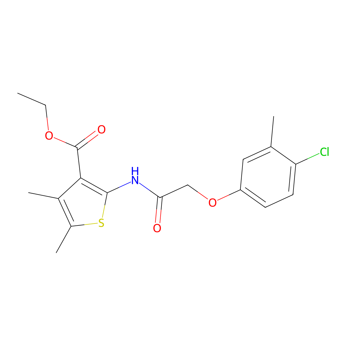 Ethyl 2-{[(4-chloro-3-methylphenoxy)acetyl]amino}-4,5-dimethyl-3-thiophenecarboxylate molecular structure, CAS 302803-48-1