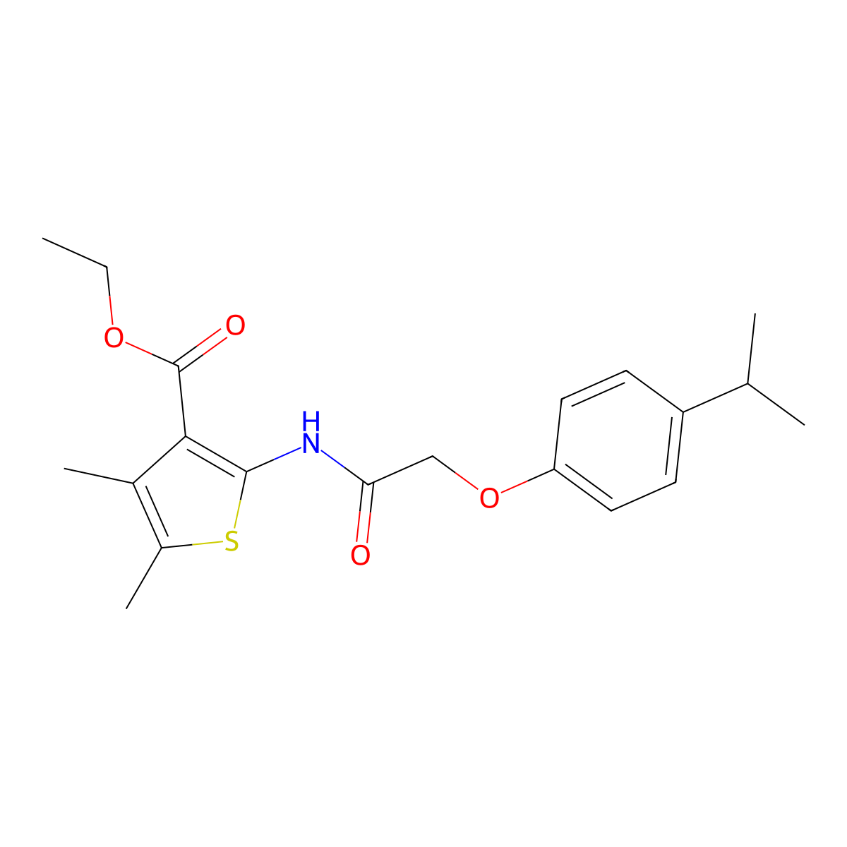 Ethyl 2-{[(4-isopropylphenoxy)acetyl]amino}-4,5-dimethyl-3-thiophenecarboxylate molecular structure, CAS 302803-49-2