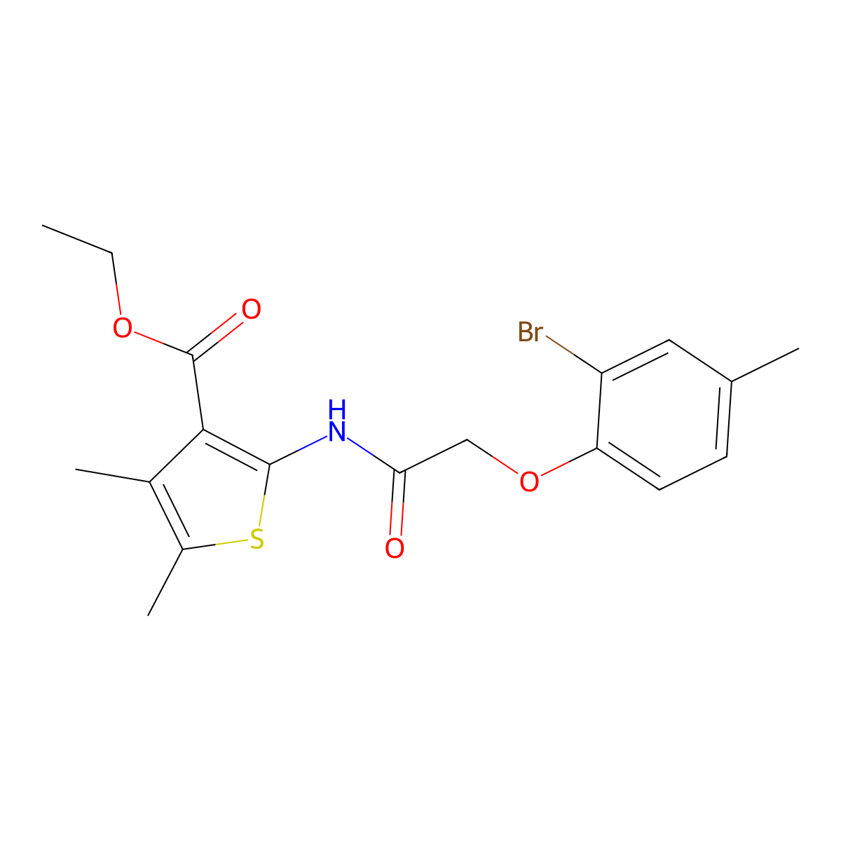 Ethyl 2-{[(2-bromo-4-methylphenoxy)acetyl]amino}-4,5-dimethyl-3-thiophenecarboxylate molecular structure, CAS 302803-54-9