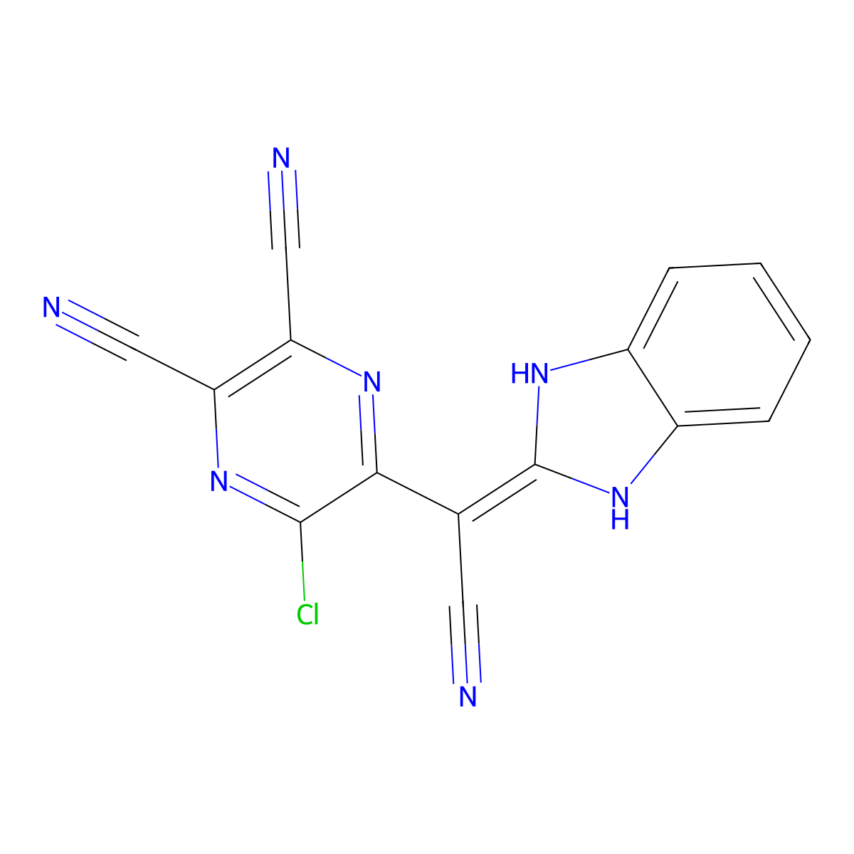 5-Chloro-6-[cyano(1,3-dihydrobenzimidazol-2-ylidene)methyl]pyrazine-2,3-dicarbonitrile molecular structure, CAS 302803-97-0