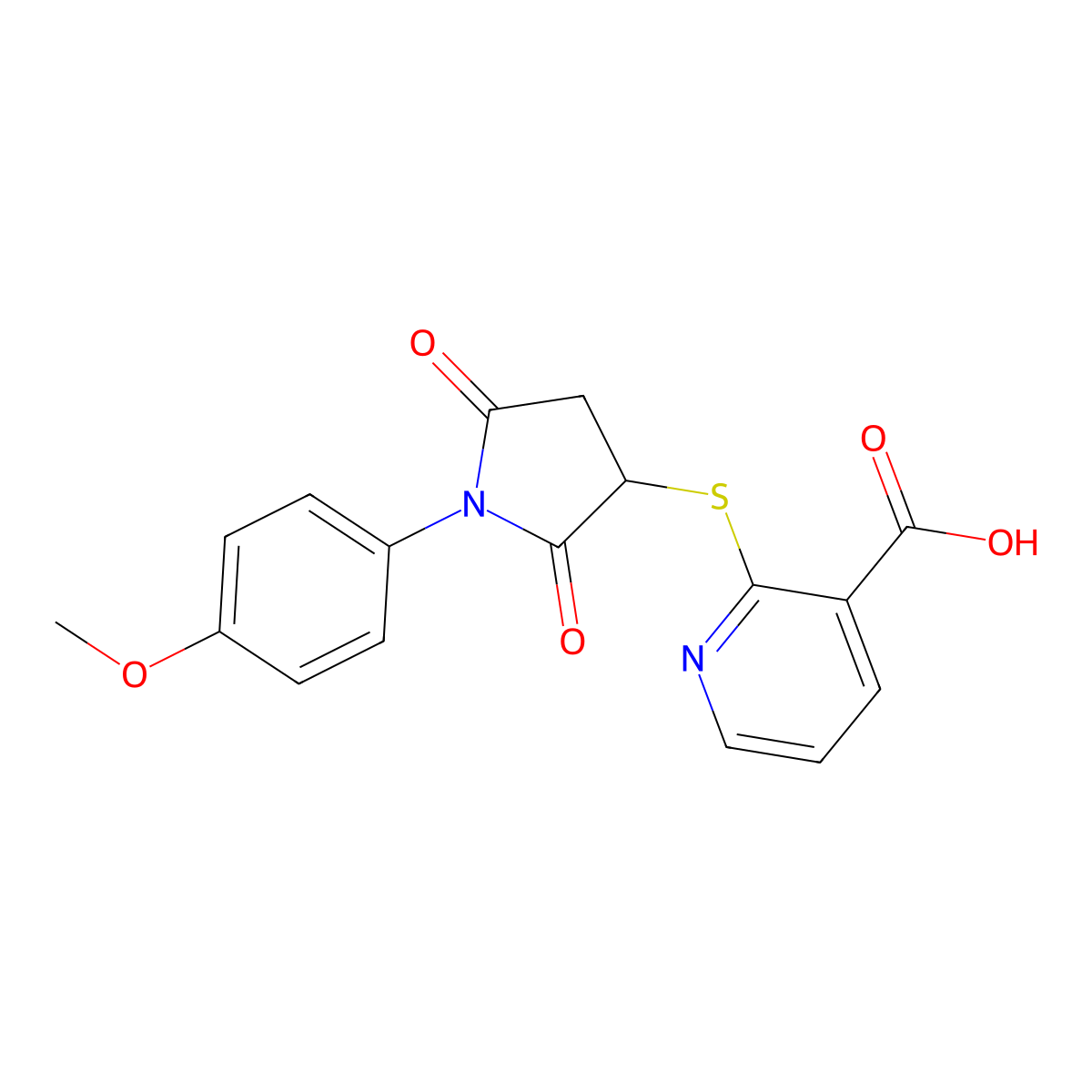2-{[1-(4-Methoxyphenyl)-2,5-dioxopyrrolidin-3-yl]sulfanyl}pyridine-3-carboxylic acid molecular structure, CAS 302804-31-5