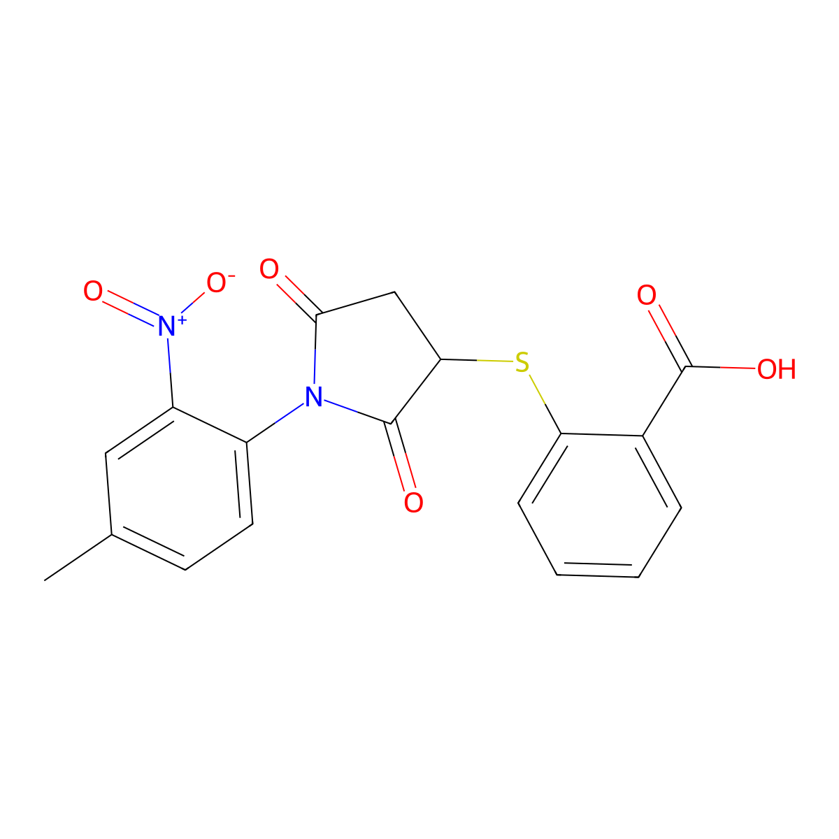 2-{[1-(4-Methyl-2-nitrophenyl)-2,5-dioxopyrrolidin-3-yl]sulfanyl}benzoic acid molecular structure, CAS 302804-35-9