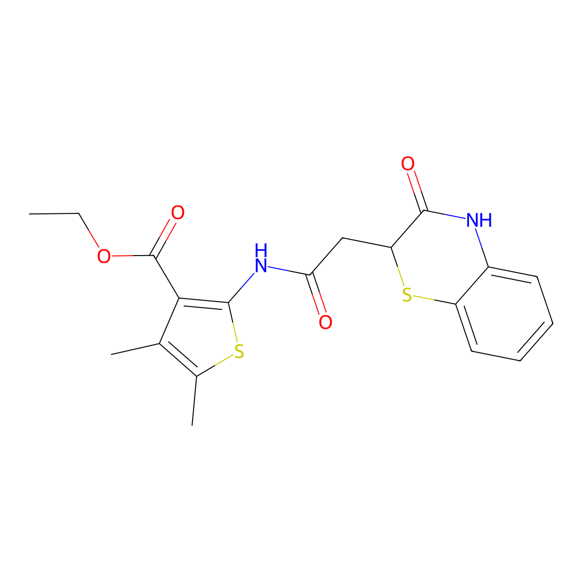 ethyl 4,5-dimethyl-2-{[(3-oxo-3,4-dihydro-2H-1,4-benzothiazin-2-yl)acetyl]amino}thiophene-3-carboxylate molecular structure, CAS 302804-36-0