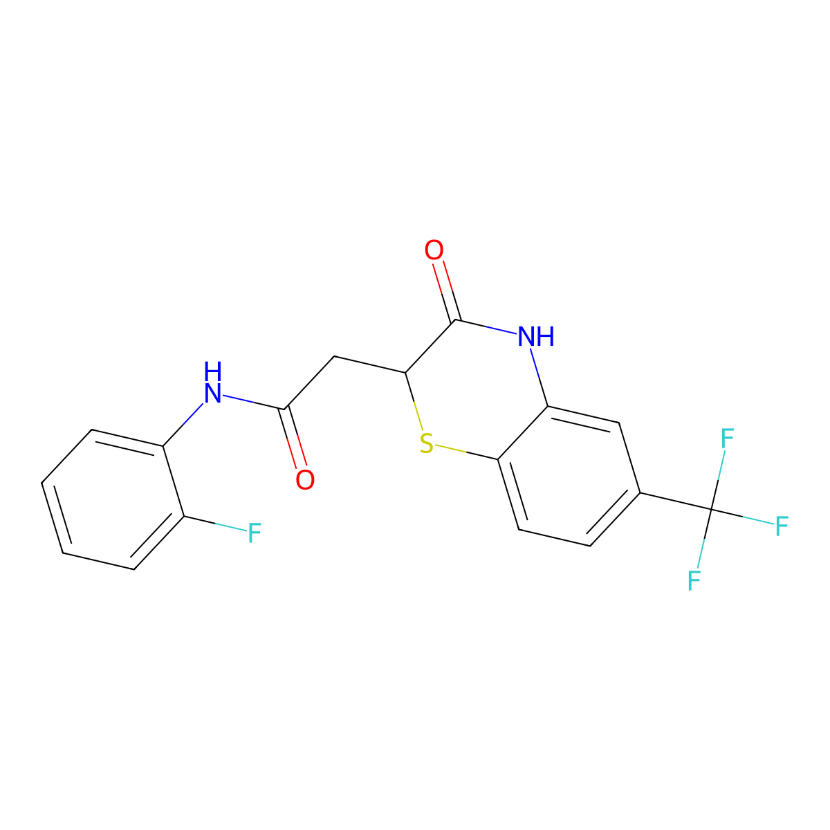 N-(2-fluorophenyl)-2-[3-oxo-6-(trifluoromethyl)-3,4-dihydro-2H-1,4-benzothiazin-2-yl]acetamide molecular structure, CAS 302804-39-3