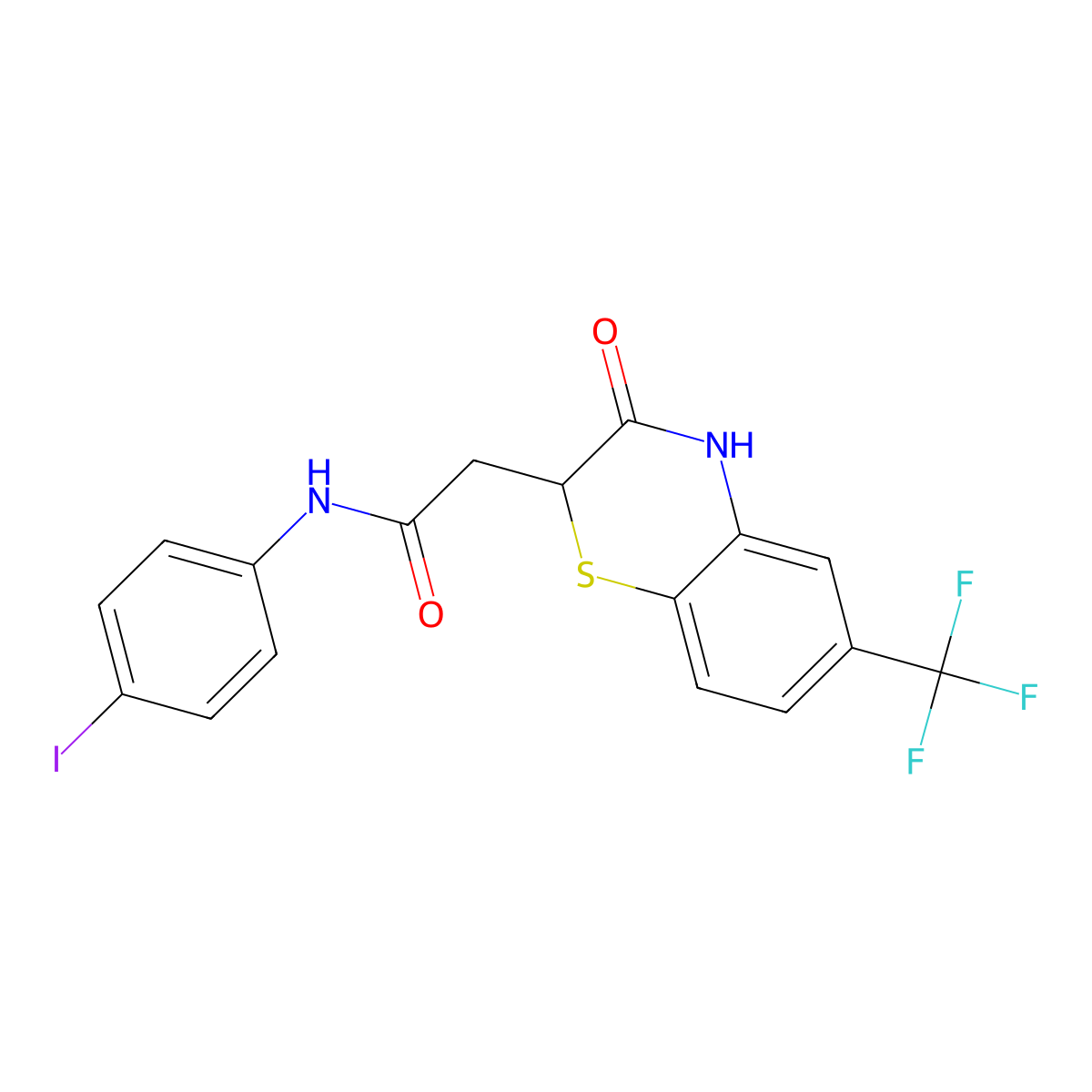 N-(4-iodophenyl)-2-[3-oxo-6-(trifluoromethyl)-3,4-dihydro-2H-1,4-benzothiazin-2-yl]acetamide molecular structure, CAS 302804-40-6