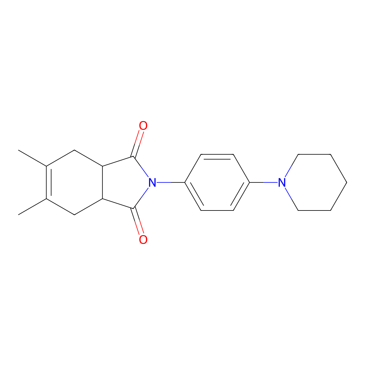 5,6-dimethyl-2-(4-(piperidin-1-yl)phenyl)-3a,4,7,7a-tetrahydro-1H-isoindole-1,3(2H)-dione molecular structure, CAS 302804-44-0