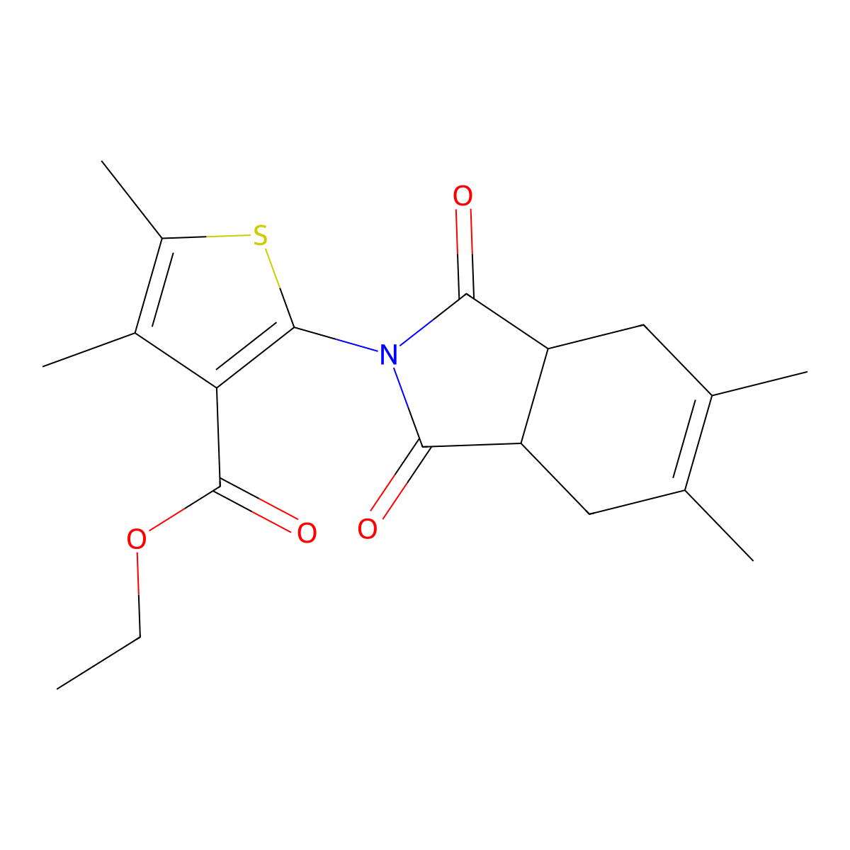 ethyl 2-(5,6-dimethyl-1,3-dioxo-1,3,3a,4,7,7a-hexahydro-2H-isoindol-2-yl)-4,5-dimethylthiophene-3-carboxylate molecular structure, CAS 302804-45-1
