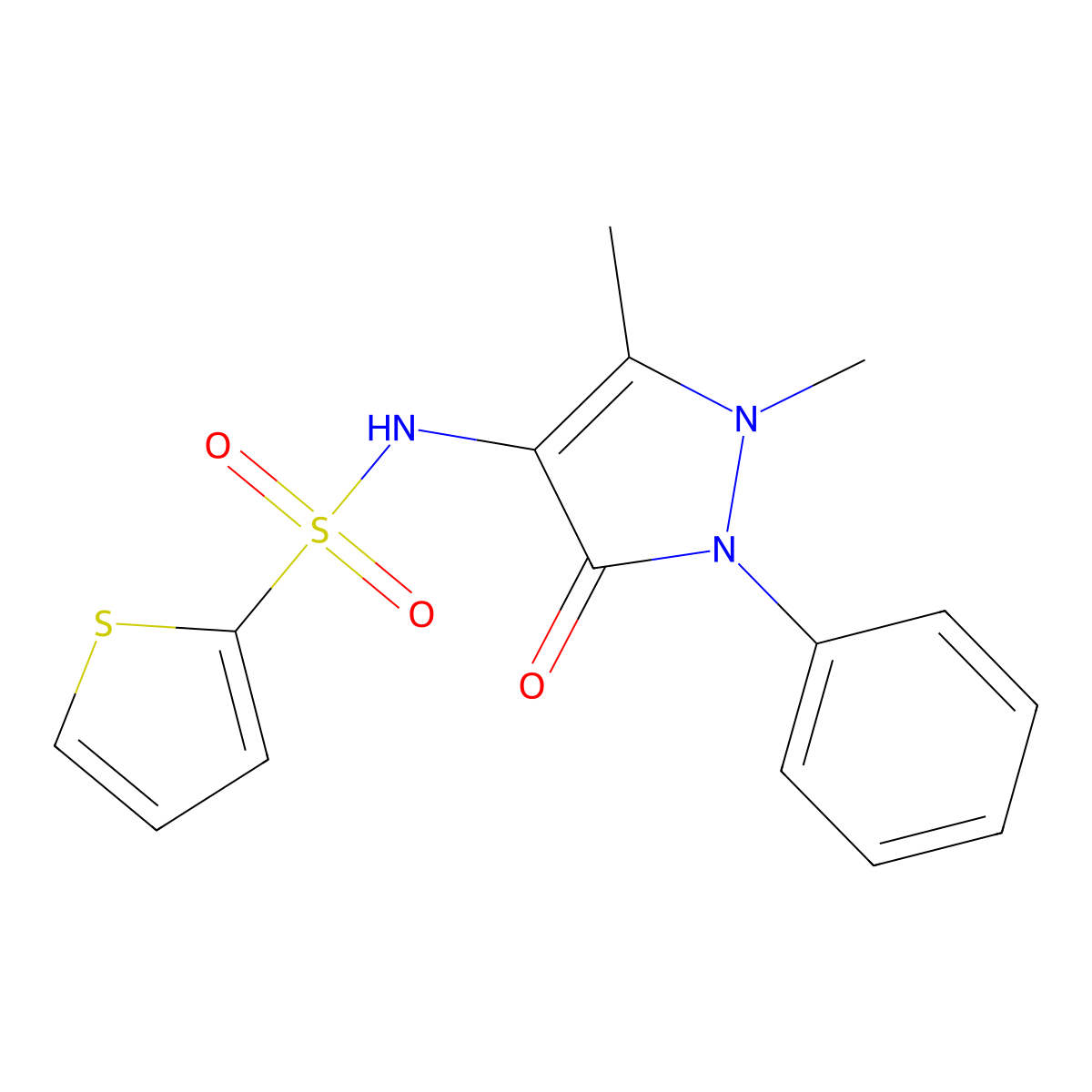 N-(1,5-dimethyl-3-oxo-2-phenyl-2,3-dihydro-1H-pyrazol-4-yl)thiophene-2-sulfonamide molecular structure, CAS 302804-53-1