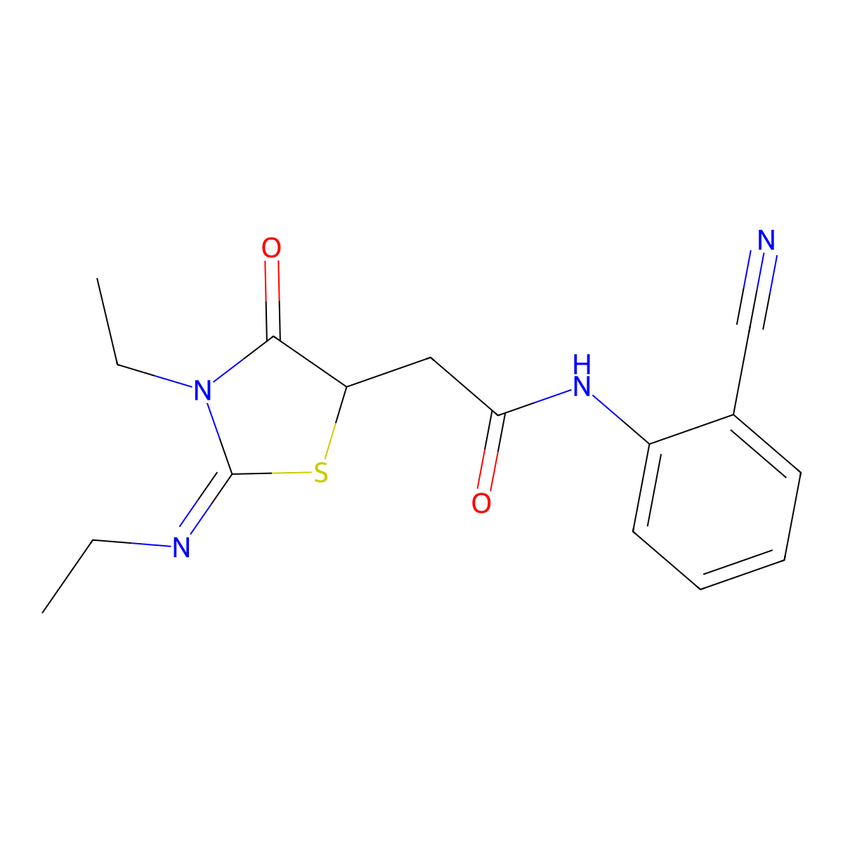 N-(2-cyanophenyl)-2-[(2Z)-3-ethyl-2-(ethylimino)-4-oxo-1,3-thiazolidin-5-yl]acetamide molecular structure, CAS 302804-61-1