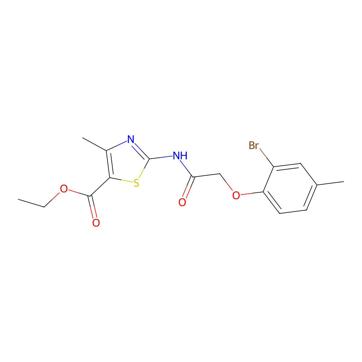 Ethyl 2-{[(2-bromo-4-methylphenoxy)acetyl]amino}-4-methyl-1,3-thiazole-5-carboxylate molecular structure, CAS 302805-35-2