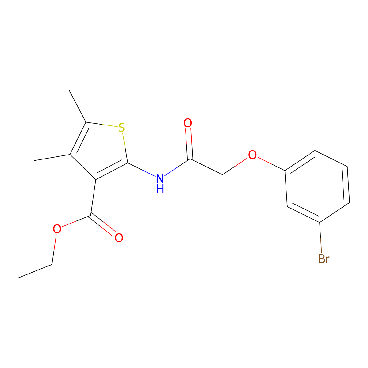 Ethyl 2-{[(3-bromophenoxy)acetyl]amino}-4,5-dimethylthiophene-3-carboxylate molecular structure, CAS 302805-46-5